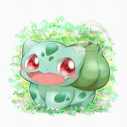  blush bulbasaur claws commentary_request fangs full_body highres looking_at_viewer no_humans nostrils open_mouth pokemon pokemon_(creature) red_eyes solo tsukasa_pika watermark 