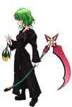  cloak cosplay flower green_hair highres kazami_yuuka kingdom_hearts marluxia marluxia_(cosplay) organization_xiii power_connection red_eyes scythe simple_background solo suisuisuicaacaa touhou trait_connection white_background youkai 
