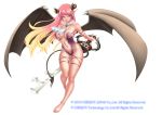  1girl aqua_eyes bare_shoulders barefoot breasts cleavage copyright_request curvy demon_girl demon_wings female gochou_(kedama) gradient_hair hips horns keyblade legs long_hair multicolored_hair navel pointy_ears simple_background solo succubus sword tail two-tone_hair weapon wings 