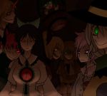  8girls :p angry dark glowing glowing_eyes grin horn hoshiguma_yuugi kaenbyou_rin kisume komeiji_koishi komeiji_satori kurodani_yamame mizuhashi_parsee multiple_girls noumen reiuji_utsuho sharp_teeth smile star subterranean_animism tongue touhou wink you_gonna_get_raped 