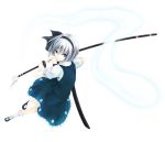  blue_eyes cofi_(eternal) eternal ghost hairband hitodama katana konpaku_youmu konpaku_youmu_(ghost) mary_janes myon shoes short_hair silver_hair solo sword tassel touhou weapon 