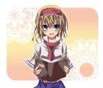  alice_margatroid blonde_hair blue_eyes blush book capelet fang hairband hikobae holding open_book solo touhou 