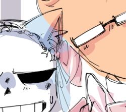  2026 2boys 2d alternate_costume animal_ears cat_ears commentary cropped crossdressing crossdressing_(mtf) digital_media duo elemental_(creature) english_commentary enmaided fake_animal_ears fire_elemental flaming_head glasses grillby headdress hollow_eyes humanoid ibispaint_(medium) maid maid_headdress making-of male male_focus male_only monster monster_boy multiple_boys orange_skin rectangular_eyewear sans_(undertale) simple_background skeleton sketch sonojackpot sweat teeth undead undertale unfinished utdr_(toby_fox) white_background 