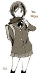  amagami arm_behind_back monochrome peg scarf school_uniform short_hair smile solo tachibana_miya 
