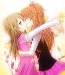  blush brown_eyes brown_hair closed_eyes eyes_closed flower houjou_hibiki hug incipient_kiss isya kiss long_hair love minamino_kanade multiple_girls orange_hair precure profile suite_precure twintails two_side_up yuri 