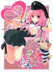 boots breasts bunny_ears chain chains cleavage cleavage_cutout cuffs dress gloves hand_on_hip handcuffs hat heart heart_eyes high_heels hips knee_boots light_smile long_hair looking_at_viewer maeda_risou original pink_eyes pink_hair prison_clothes riding_crop risoumaeda shoes solo 