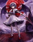  bad_id clock clock_tower cloud clouds full_moon hat moon polearm red_eyes red_moon remilia_scarlet shoes short_hair sketch solo spear spear_the_gungnir tafuto touhou tower weapon wings 