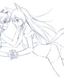  animal_ears as-special blush eila_ilmatar_juutilainen eye_contact hand_holding hand_on_another's_cheek hand_on_another's_face hand_on_cheek holding_hands looking_at_another monochrome multiple_girls off_shoulder sanya_v_litvyak satou_atsuki simple_background sketch strike_witches tail yuri 