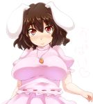  adult animal_ears blush breasts brown_hair bunny_ears bust carrot inaba_tewi jewelry large_breasts pendant red_eyes short_hair solo tipo_(tipoplaza) touhou translated 