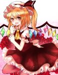  ascot bad_id blonde_hair bow dress_shirt fangs flandre_scarlet flower hair_bow hat red_eyes red_rose rose shirt shromann side_ponytail solo touhou wings 