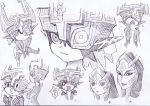  &#039;3&#039; '3' bed_sheet character chibi hat imp looking_up mask midna monochrome o3o pointy_ears sitting sketch skull smile surprised the_legend_of_zelda thumbs_up traditional_media twilight_princess yawning 