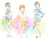  black_eyes black_hair blush bow brown_eyes brown_hair chiba_saori hourou_musuko long_hair mechanical_pencil notebook pencil sasa_kanako school_uniform short_hair short_twintails skirt smile sweater takatsuki_yoshino traditional_media twintails ume_(plumblossom) watercolor_(medium) 