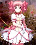  arrow bow bow_(weapon) bubble_skirt choker colored gloves hair_bow kaname_madoka magical_girl mahou_shoujo_madoka_magica makino_(1215752) pink_eyes pink_hair puffy_sleeves short_twintails solo twintails weapon white_gloves 