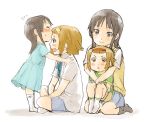  4girls :o akiyama_mio blush child flying_sweatdrops fukutarou_(enji127) hand_on_shoulder hug k-on! kiss multiple_girls nervous sitting smile standing tainaka_ritsu time_paradox 