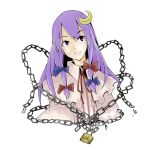  bow chain chains crescent hair_bow lock long_hair no_hat no_headwear padlock patchouli_knowledge pun purple_eyes purple_hair solo tami touhou violet_eyes 