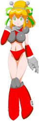 1girl :d absurdres aged_up android antennae armor armored_boots arms_up asagi10932 bikini_armor blonde_hair boots breast_missiles breastplate breasts commentary_request covered_navel covered_nipples double-parted_bangs earphones eyes_visible_through_hair full_body gorget green_eyes green_ribbon groin hair_between_eyes hair_ribbon hairband hand_on_own_chest headphones high_ponytail highres hyper_roll_(marvel_vs._capcom) joints knee_boots knee_guards knee_pads large_breasts large_variant_set leg_up long_hair looking_at_viewer marvel_vs._capcom marvel_vs._capcom_2 mechanical_arms mechanical_boots mechanical_legs mega_man_(classic) mega_man_(series) metal_gloves navel open_mouth ponytail radio_antenna red_armor red_boots ribbon robot robot_girl robot_joints roll_(mega_man) shoulder_armor sidelocks simple_background smile solo standing transparent_background variant_set white_background 