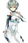  ayanami_rei bad_id blue_hair bodysuit hair_ornament kusanagi_kikoku neon_genesis_evangelion plugsuit red_eyes shit505 short_hair simple_background skin_tight solo 