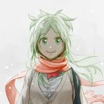  alternate_hairstyle bad_id child green_eyes green_hair koiwai_yotsuba long_hair lowres scarf school_uniform solo teenage yotsubato! 