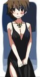  breasts brown_hair chikiso cleavage dress jewelry katou_keiko necklace strike_witches sweatdrop 