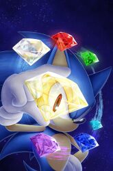  1boy absurdres animal_nose blue_fur blue_gem chaos_emerald comic_cover cover cover_page furry furry_male gem gloves green_gem hedgehog_boy highres holding holding_chaos_emerald holding_gem natalie_haines official_art pink_gem red_gem short_tail sonic_(series) sonic_the_hedgehog sonic_the_hedgehog_(idw) tail white_gem white_gloves yellow_gem 