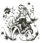  calligraphy_brush_(medium) detached_sleeves frown hat inubashiri_momiji leaf link163353 monochrome sandals short_hair skirt solo sword tabi tail tokin_hat touhou traditional_media weapon wolf_tail 