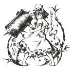  animal_ears bamboo barefoot bunny_ears bunny_tail calligraphy_brush_(medium) dress hammer huge_weapon inaba_tewi link163353 looking_back monochrome short_hair solo tail touhou traditional_media weapon 
