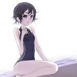  copyright_request goggles goggles_around_neck goggles_on_head kazuoki kneeling one-piece_swimsuit purple_eyes short_hair solo swimsuit violet_eyes 