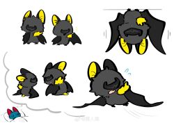  1girl 2boys absurdres animalization arknights arknights:_endfield bat_(animal) camille_(arknights) chibi chinese_commentary commentary_request dreaming endministrator_(arknights) female_endministrator_(arknights) highres hua_ren_nan male_endministrator_(arknights) mask multiple_boys pillow upside-down white_background 