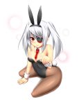  bare_shoulders blush bunny_ears bunny_girl bunny_tail bunnysuit eyepatch eyes hairband infinite_stratos laura_bodewig long_hair pantyhose red_eyes silver_hair simple_background sitting smile solo surume_(clavis) tail twintails wariza white_hair wrist_collar wrist_cuffs 