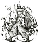  bow calligraphy_brush_(medium) fire frown fujiwara_no_mokou hair_bow hime_cut link163353 long_hair monochrome pants solo suspenders touhou traditional_media very_long_hair 