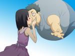  closed_eyes copyright_request dress earplugs eyes_closed inflation kiss lol rokusho saliva short_hair 