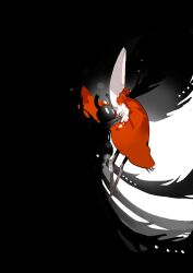  1girl arthropod_girl black_skin cloak colored_skin commentary_request everbloom_(hollow_knight) flower highres holding holding_flower hollow_eyes hollow_knight hollow_knight:_silksong horned_mask hornet_(hollow_knight) horns knight_(hollow_knight) mask red_cloak shade_(hollow_knight) shuangj18537760 white_eyes white_mask 