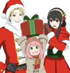  anya_(spy_x_family) christmas family gift hat highres mitsugu santa_costume santa_hat spy_x_family twilight_(spy_x_family) yor_briar 