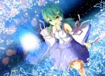  detached_sleeves frog gohei green_eyes green_hair hair_ornament japanese_clothes kochiya_sanae masatome miko skirt snake solo touhou 