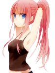  armpits arms_behind_head blue_eyes bust collarbone long_hair megurine_luka navel pink_hair ponytail simple_background sleeveless solo syutyou tank_top vocaloid 