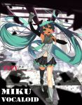  aqua_eyes aqua_hair bad_id boots eg fkey gloves hatsune_miku highres long_hair microphone navel singing single_thighhigh skirt solo thighhighs twintails very_long_hair vocaloid zengxianxin 