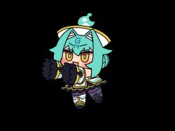 1girl animated animated_gif blue_hair blush boots chibi chibi_only commentary_request dancing detached_sleeves double_bun dress frilled_dress frilled_sleeves frills full_body g-14_iyo hair_bun hair_intakes hat jiangshi_costume looking_at_viewer mahjong_fight_girl open_mouth qingdai_guanmao short_hair simple_background smile solo tonchamon_san transparent_background white_boots white_dress white_hat white_sleeves yellow_eyes 