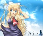  air blonde_hair blue_eyes hair_ribbon highres kamio_misuzu kururugizuzaku long_hair ribbon sky solo 