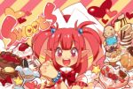  :d blush bracelet cake cupcake earrings food fruit hands_clasped happy hat heart hirano_kei ice_cream jewelry long_hair open_mouth original parfait pointy_ears pudding red_eyes red_hair redhead saliva smile smoke solo sparkle star strawberry twintails witch_hat 