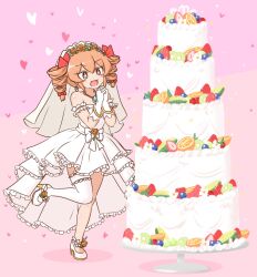  +_+ 1girl alternate_costume blueberry blush bow bridal_veil cake commentary_request commission dress drill_hair flower food frilled_thigh_strap fruit full_body gloves hair_bow heart high_heels highres jewelry kiwi_(fruit) kiwi_slice leg_up mizusoba multiple_hair_bows necklace open_mouth orange_(fruit) orange_slice own_hands_clasped own_hands_together pendant pink_background red_bow shoes single_thighhigh skeb_commission smile solo standing standing_on_one_leg strapless strapless_dress strawberry strawberry_slice thigh-highs thigh_strap touhou twin_drills veil wedding_cake wedding_dress white_dress white_flower white_gloves white_shoes white_veil yorigami_jo'on 