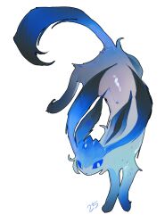  0025ff absurdres blue_eyes blue_fur glaceon highres looking_down no_humans pokemon pokemon_(creature) pokemon_focus signature simple_background solo white_background 