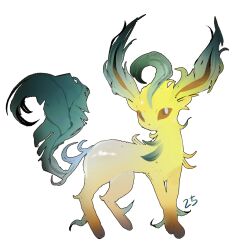  0025ff absurdres brown_fur full_body green_fur highres leafeon multicolored_fur no_humans pokemon pokemon_(creature) pokemon_focus simple_background solo standing white_background yellow_fur 