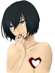  bleeding blood blue_eyes bust copyright_request cracked_skin hand_to_mouth heart hole_on_body injury kurono_yuu nail_polish nude short_hair solo tears transparent_background 