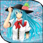  blue_eyes blue_hair cherry_blossoms hat hinanawi_tenshi long_hair solo touhou yasuragi 