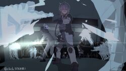  5others 6+girls afterimage ahoge aiming aiming_at_viewer alternate_costume battle belt blue_archive body_armor clich51368861 closed_eyes commentary_request diffraction_spikes facing_viewer flashlight ghost grey_pants grimace gun halo highres holding holding_flashlight holding_gun holding_weapon indoors kaya_(blue_archive) knee_pads mirai_(blue_archive) multiple_girls multiple_others pants parody pink_hair red_winter_guard_(blue_archive) running scared spectral_(2016) standing tactical_clothes twitter_username utility_belt v-shaped_eyebrows weapon 