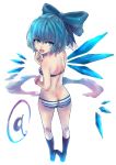  ? ass bad_id blue_hair blue_panties bow butt_crack cirno from_behind hair_bow highres ice large_bow looking_back nail_polish open_mouth panties panzer socks solo striped striped_background striped_panties tongue touhou underwear underwear_only watch wings wristwatch â‘¨ 