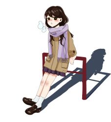  1girl black_hair breath highres leaning_back loafers mari_(faraway)_(omori) mari_(omori) omori pleated_skirt scarf shadow shoes skirt socks solo u8zsmungjm96167 white_background white_socks 