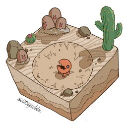 cactus commentary_request desert diglett dugtrio highres no_humans onigiri_debu open_mouth pink_nose pokemon pokemon_(creature) pokemon_focus quicksand rock sand trapinch white_background 