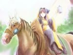  cape copyright_request happy hood horse long_hair riding solo yagisaka_seto 