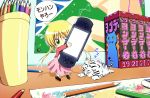  can chibi colored_pencil fisheye green_eyes hayate_no_gotoku! kotsu long_hair minigirl pencil playstation_portable psp sanzen&#039;in_nagi sanzen'in_nagi school_uniform serafuku sleeping tama_(hayate_no_gotoku!) tama_(hayate_no_gotoku) tiger twintails 